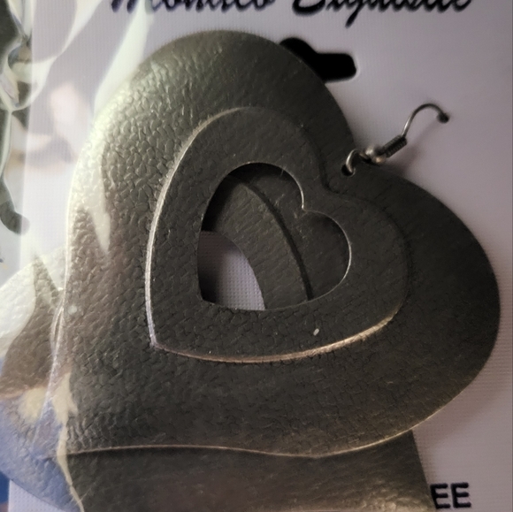 Metallic Heart Earrings in Pewter, Rose Gold, and Yellow Gold - Picture 2 of 5